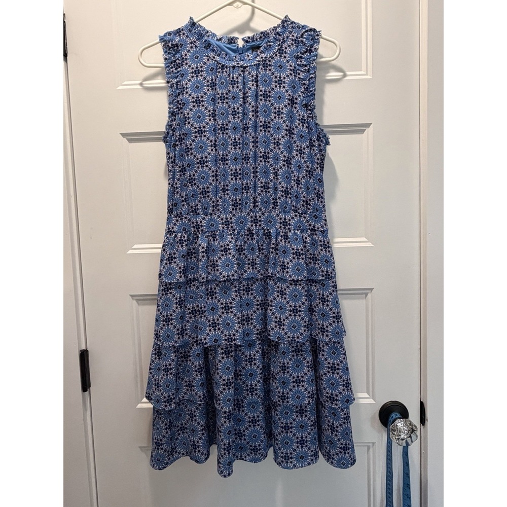 Banana Republic Floral Blue Cross Flounce Sleeveless Dress Size 6